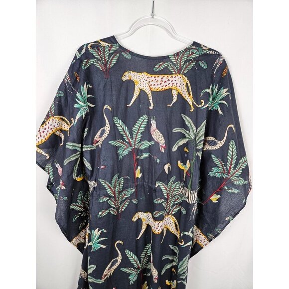 Just Darving Jungly Kaftan Dress Navy Exotic Animal Print & Palm Leaves One Size - Picture 5 of 15
